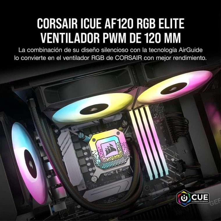 Corsair iCUE AF120 RGB ELITE Juego de Tres Ventiladores PWM de 120 mm Negro con Controlador iCue