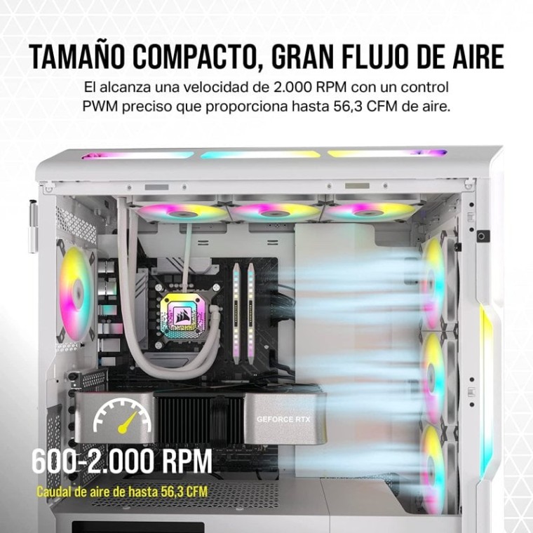 Corsair AF120 RGB Slim Kit de 2 Ventiladores con Rodamiento Dinámico de Fluidos PWM 120 mm Blanco