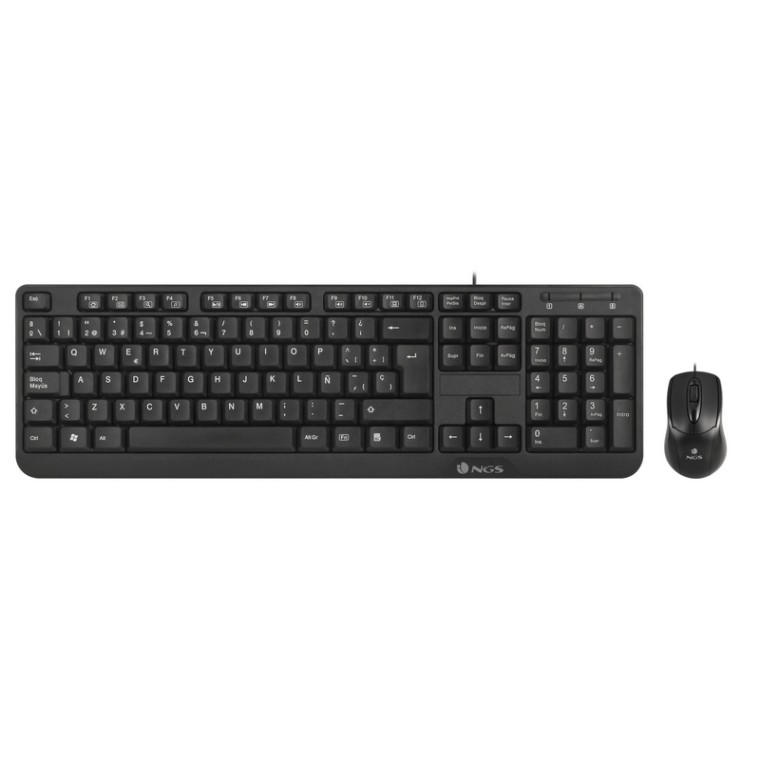 NGS Cocoa Kit Teclado Multimedia Qwerty Español + Ratón 1000 DPI USB Negro