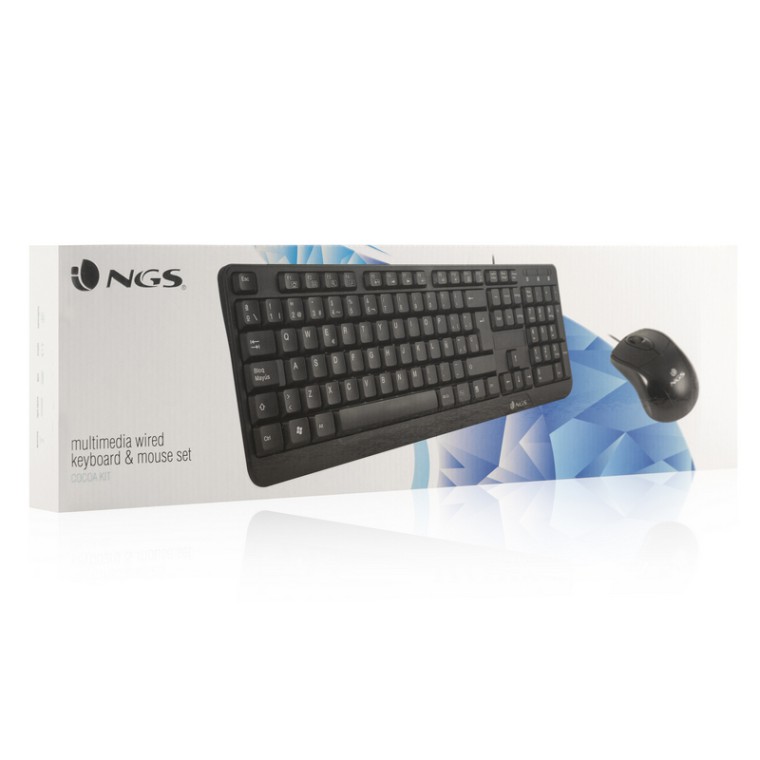 NGS Cocoa Kit Teclado Multimedia Qwerty Español + Ratón 1000 DPI USB Negro