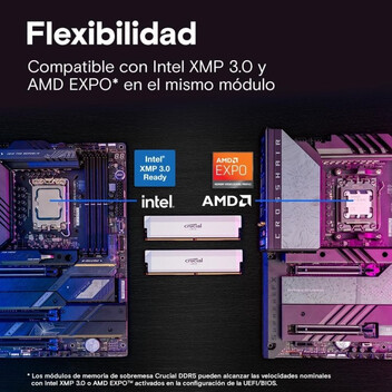 Memoria RAM Crucial Pro OC DDR5 6000MHz 32GB 2x16GB CL36 Intel XMP 3.0 y AMD EXPO Blanca