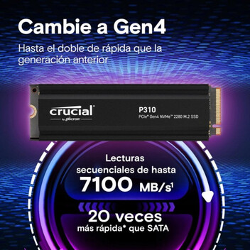 Disco Duro SSD M.2 Crucial P310 1TB PCIe 4.0 NVMe 7100MB/s Disipador Térmico Gaming PC