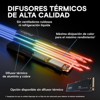 Disco Duro Crucial T705 1TB SSD M.2 PCIe Gen5 NVMe con Disipador