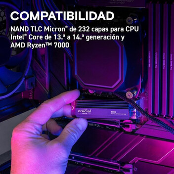 Disco Duro Crucial T705 1TB SSD M.2 PCIe Gen5 NVMe con Disipador