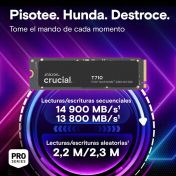 Disco Duro Crucial 1 TB SSD M.2 PCIe 5.0 14900 MB/s T710 Lectura/Escritura Secuencial