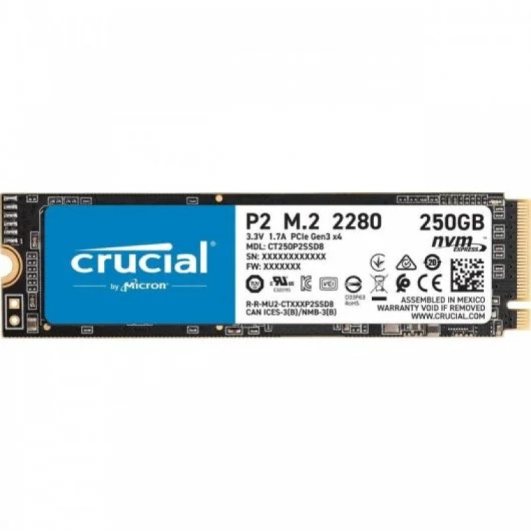 Crucial P2 SSD M.2 2280 250GB PCIe Gen3 x4 NVMe