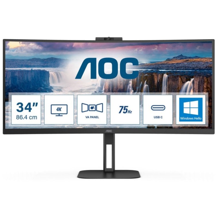 AOC CU34V5CW 34" LED UltraWide WQHD 100Hz FreeSync Webcam USB-C Curva