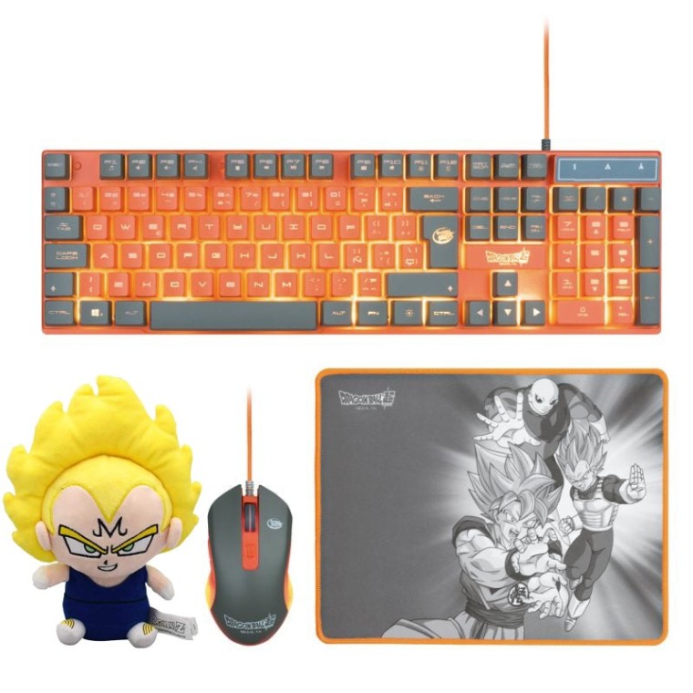 FR-TEC Dragon Ball Super Gaming Pack Teclado + Ratón + Alfombrilla + Peluche Majin Vegeta 15cm