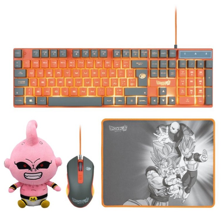 FR-TEC Dragon Ball Super Gaming Pack Teclado + Ratón + Alfombrilla + Peluche Buu 15cm