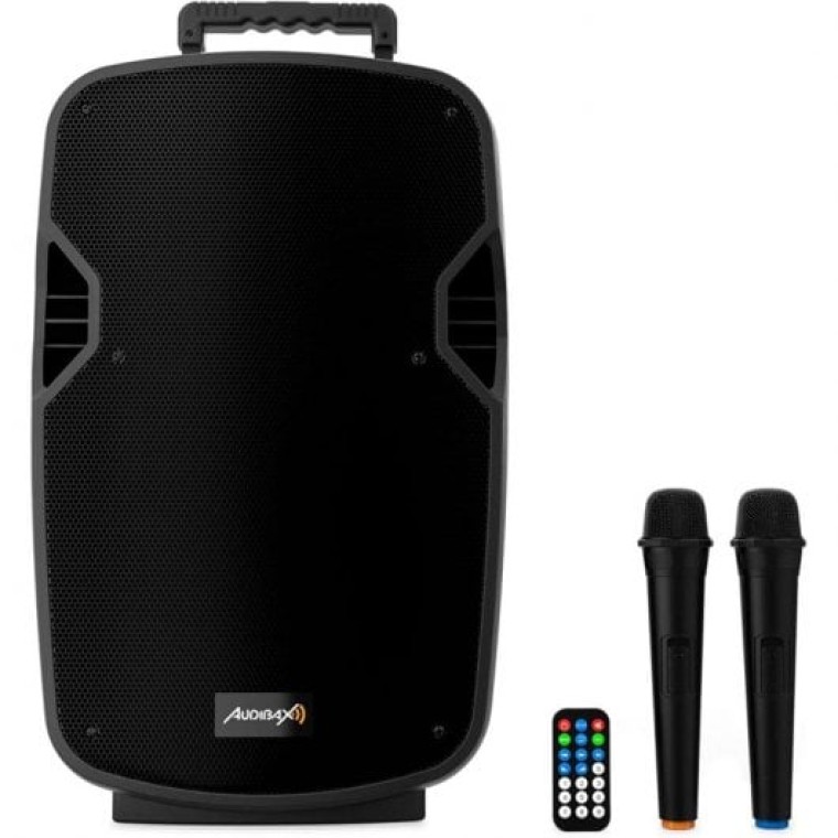 Audibax Denver 12 Altavoz Activo PA con Ruedas y 2 Micrófonos Inalámbricos 12” 200W Negro