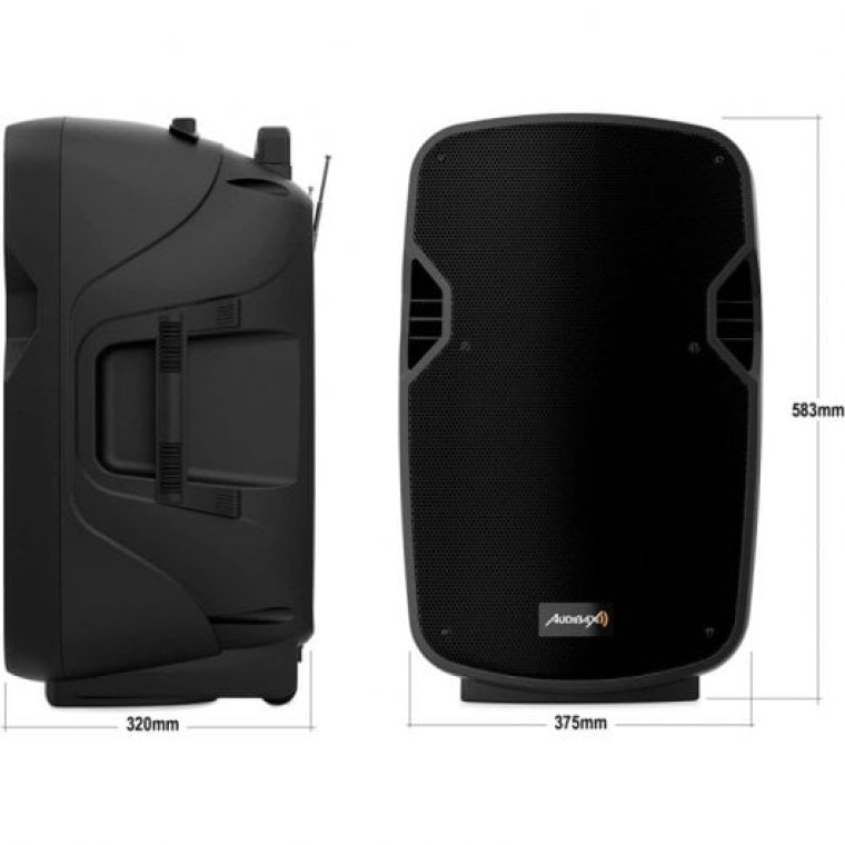 Audibax Denver 12 Altavoz Activo PA con Ruedas y 2 Micrófonos Inalámbricos 12” 200W Negro