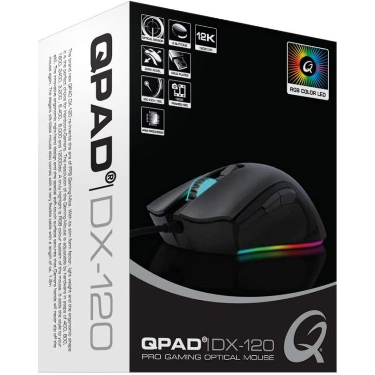 QPad DX120 Ratón Gaming 12000 DPI Negro