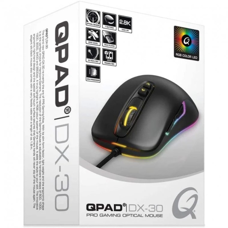 QPad DX30 Ratón Gaming 2800 DPI Negro