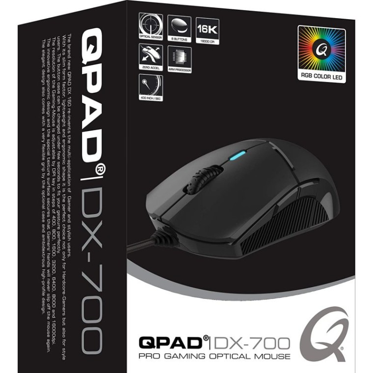 QPad DX700 Ratón Gaming 16000 DPI Negro