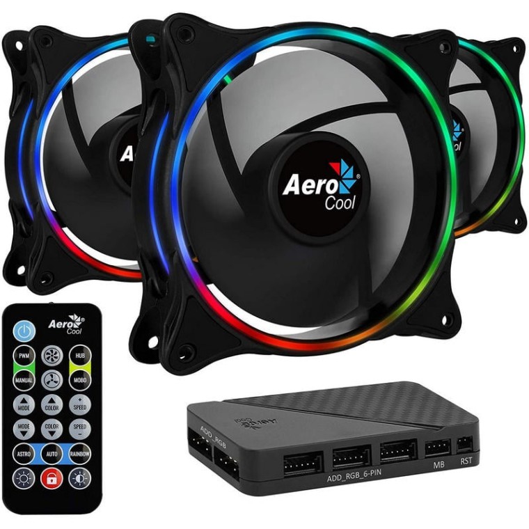 AeroCool Eclipse 12 Pro ARGB Pack 3 Ventiladores 120mm + H66F HUB + Control Remoto