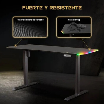Forgeon Battleground Mesa Gaming Regulable en Altura con Motor 120x70cm RGB Negra