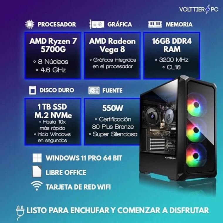 VolttierPC PC Gaming AMD Ryzen 7 5700G/16GB/1TB SSD