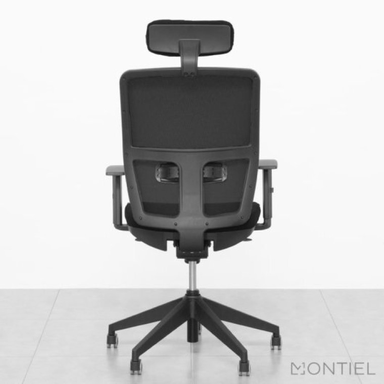 Oficinas Montiel JM Silla Ergonómica con Respaldo Malla y Cabezal Negro