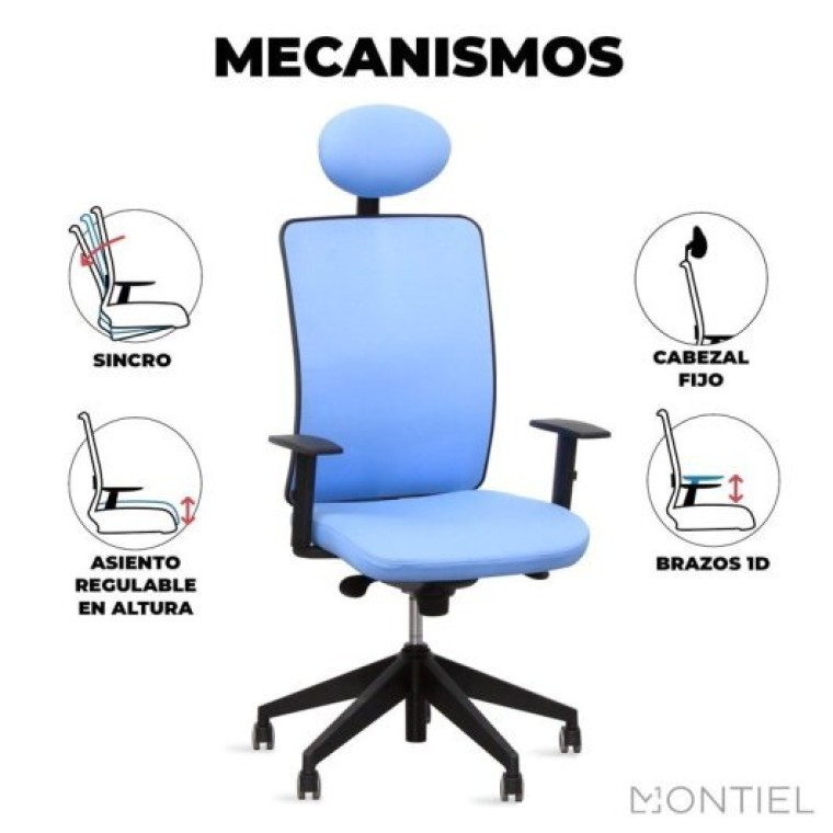 Oficinas Montiel Louise Silla Ergonómica con Cabezal Azul Claro