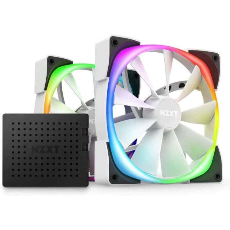 NZXT AER RGB 2 Ventiladores Dobles LED PWM 140mm Blanco con Controlador de Iluminación