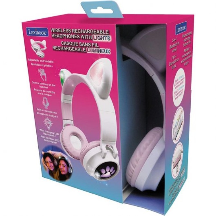 Lexibook Auriculares Infantiles Bluetooth LED con Orejas de Gato