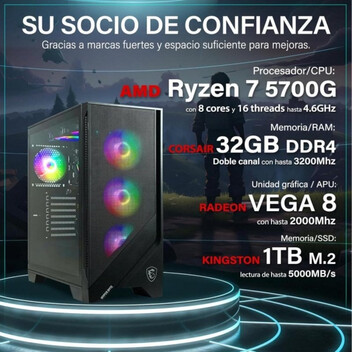 Ordenador Sobremesa Hyper Byte Gen2 4K Gaming AMD Ryzen 7 5700G 32GB RAM 1TB SSD Windows 11 Pro Ordenador Sobremesa Hyper Byte Gen2 4K Gaming AMD Ryzen 7 5700G 32GB RAM 1TB SSD Windows 11 Pro