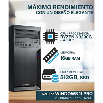 Ordenador Sobremesa PC Sobremesa Hyper Byte Multimedia AMD Ryzen 3 3200G 16GB 1TB SSD Windows 11 Pro