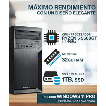PC Sobremesa Hyper Byte Ultra AMD Ryzen 5 5500GT 32GB 1TB SSD Windows 11 Pro USB-C