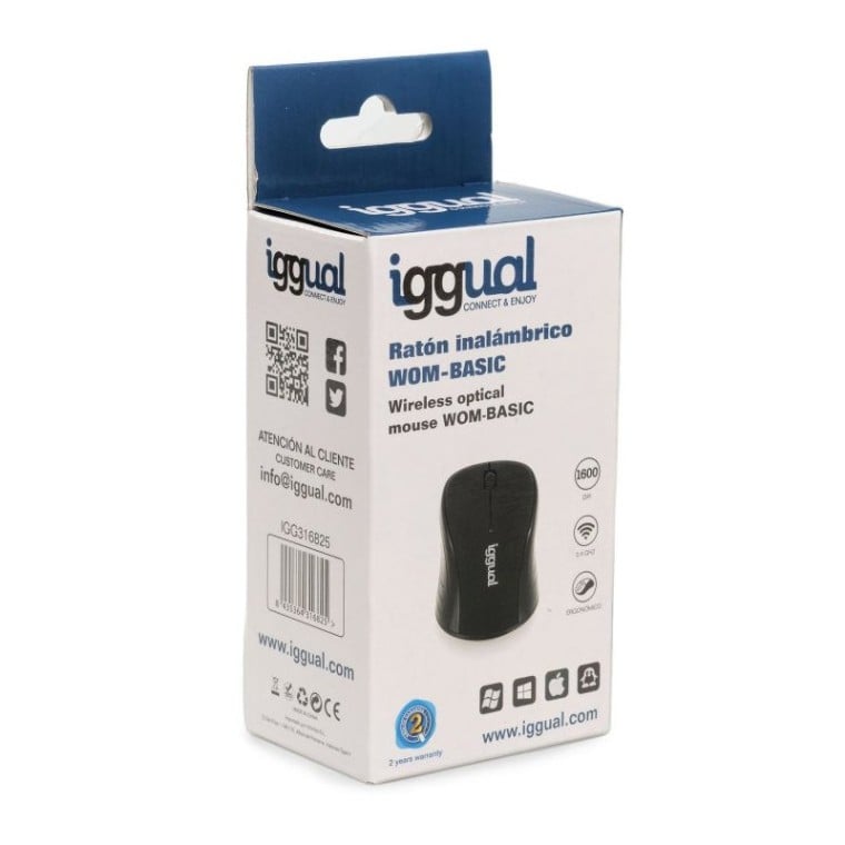 Iggual Wom-Basic Ratón Óptico Inalámbrico 1600DPI Negro