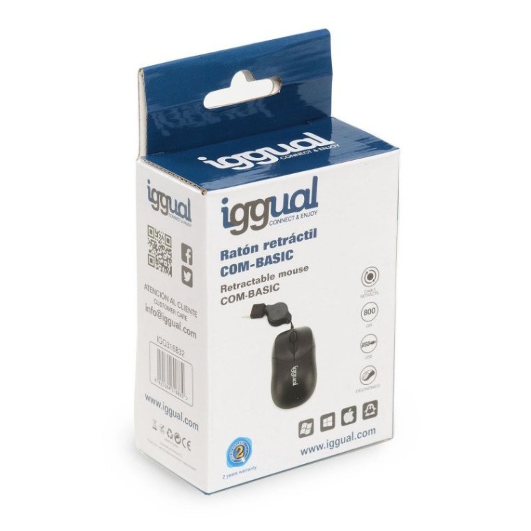 Iggual Com-Basic Ratón Retráctil 800DPI Negro