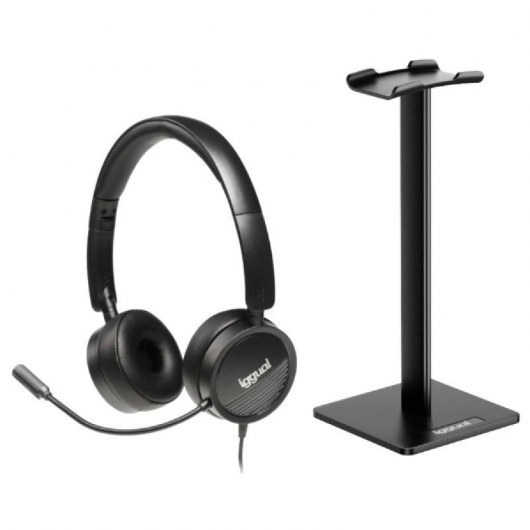 Iggual Dual Tech Set Auriculares con Micrófono + Soporte Negros