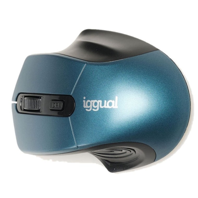 Iggual Ergonomic-L Ratón Óptico Inalámbrico 1600DPI Azul