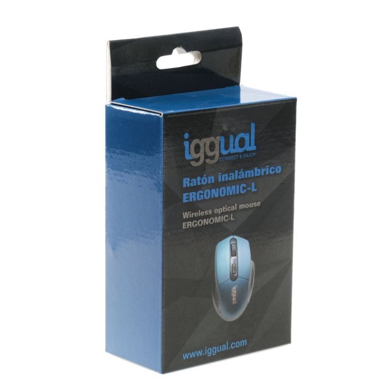 Iggual Ergonomic-L Ratón Óptico Inalámbrico 1600DPI Azul