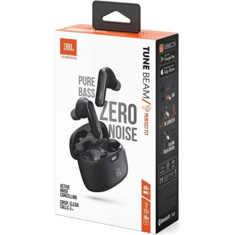 JBL Tune Beam Auriculares Inalámbricos Cancelación de Ruido Activa con Smart Ambient Negros