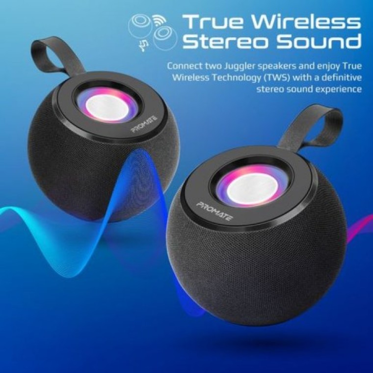 Promate Juggler Altavoz Portátil Inalámbrico 360º USB/TF con Luces LED 5W Negro