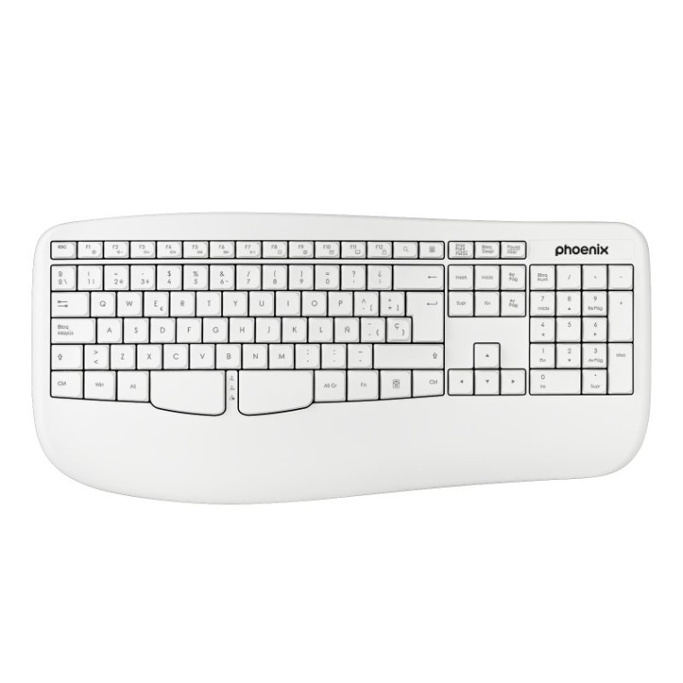 Phoenix K201 Teclado Inalámbrico Ergonómico Blanco