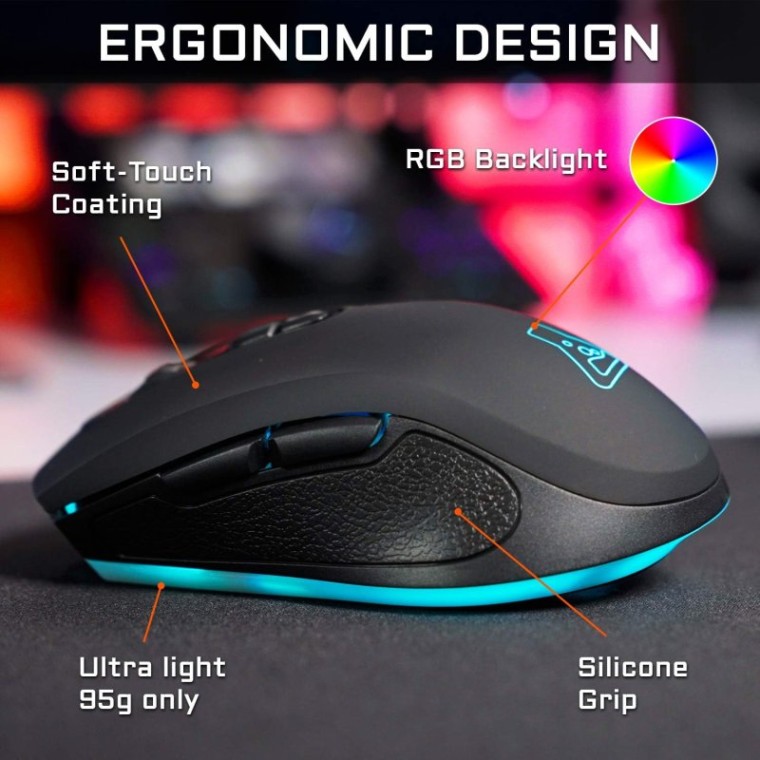 The G-lab KULT-NEON Ratón Gaming RF Inalámbrico RGB 2400 DPI Negro