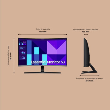 Monitor Samsung Essential S3 LS32D392GAUXEN 31.5" LED VA FullHD 100Hz Curva