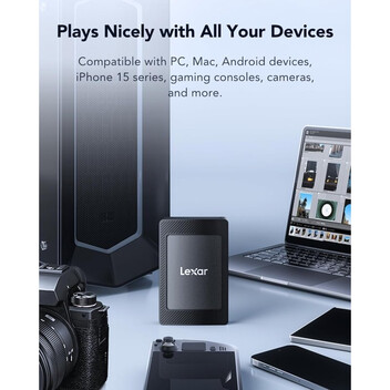 Disco Duro Lexar SL500M Disco SSD Externo 2TB USB-C 3.2 Gen2x2 Negro