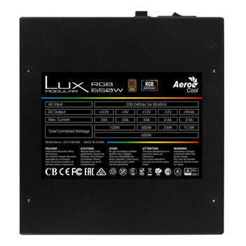Aerocool LUX 650M RGB 650W Bronze Semi-Modular Aerocool LUX 650M RGB 650W Bronze Semi-Modular