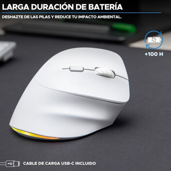Bluestork Ergo Lumi Ratón Vertical Ergonómico Inalámbrico para Mano Derecha RGB 2400 DPI Blanco
