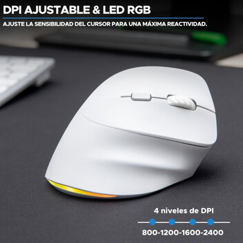 Bluestork Ergo Lumi Ratón Vertical Ergonómico Inalámbrico para Mano Derecha RGB 2400 DPI Blanco