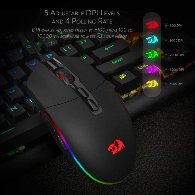 Redragon M719 Invader RGB Ratón Gaming 10000 DPI Negro