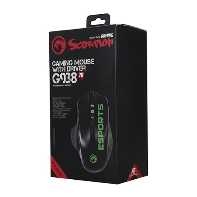 Scorpion G938 Ratón Gaming 4000 DPI Negro/Verde