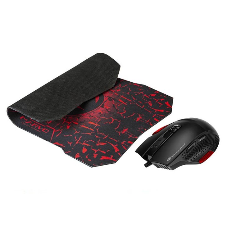 Scorpion M355+G1 Pack Ratón Gaming RGB 6400 DPI + Alfombrilla Negra/Roja