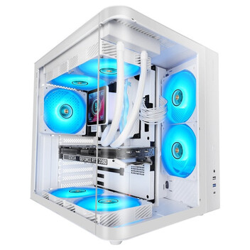Torre PC Mars Gaming MC-CURV Caja Gaming Atx Triple Cristal Templado Curvado Doble Cámara USB-C Blan