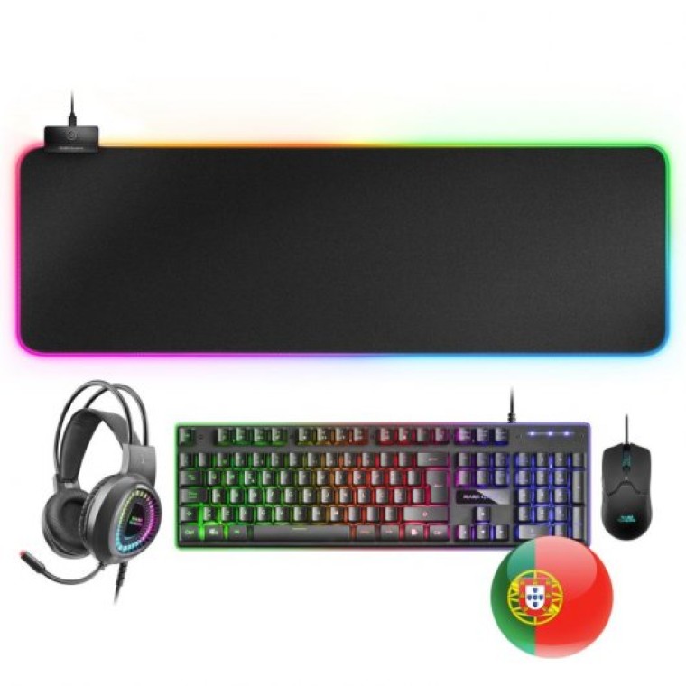 Mars Gaming MCPEXPT Combo Teclado Portugués + Ratón + Auriculares + Alfombrilla XXL