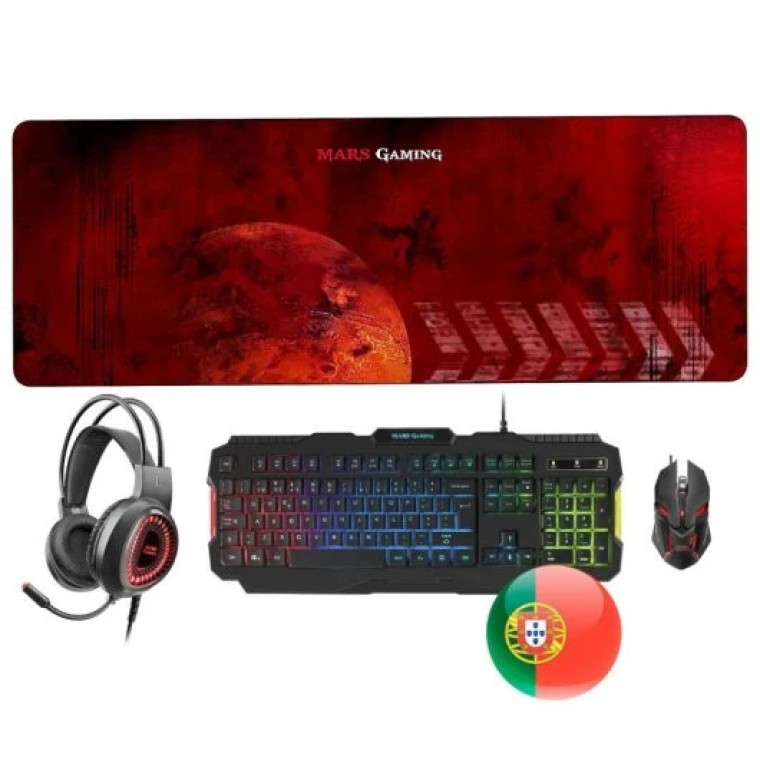 Mars Gaming MCPRGB2 Combo Gaming Teclado Portugués + Ratón + Auriculares RGB + Alfombrilla XXL