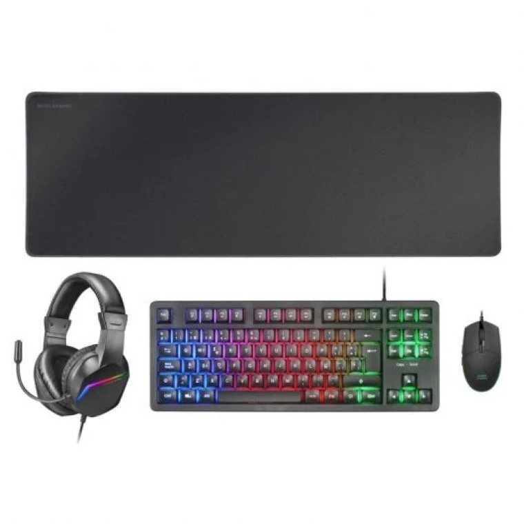 Mars Gaming MCP-RGB3ES Combo Gaming Teclado FRGB + Ratón + Auriculares + Alfombrilla Negro