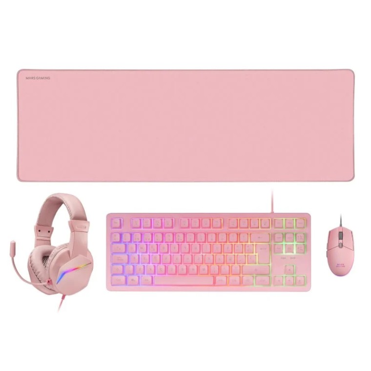 Mars Gaming MCP-RGB3PES Combo Gaming Teclado FRGB + Ratón + Auriculares + Alfombrilla Rosa